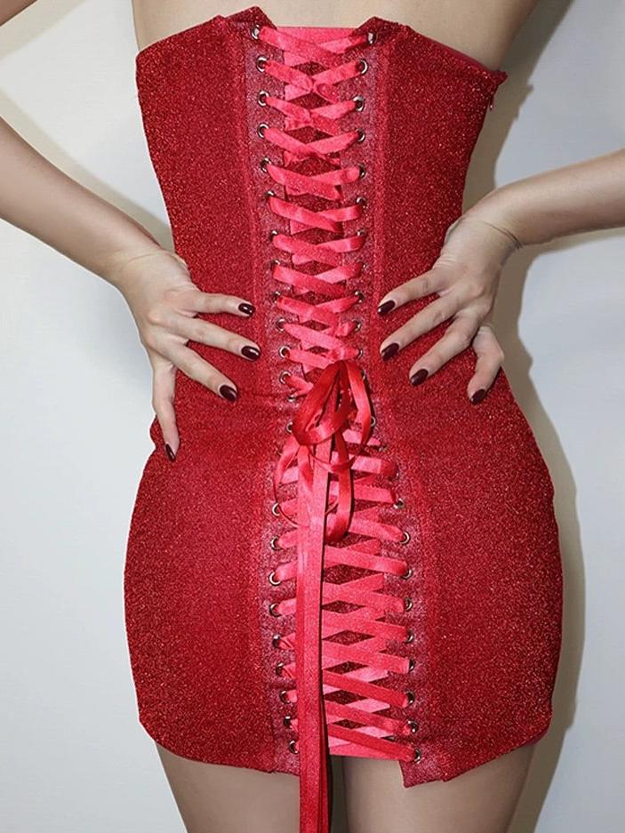 Red Tube Corset Short Backless Dress