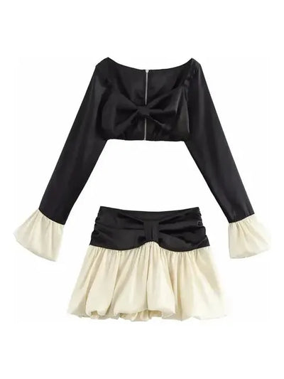 Ruffle Bow Crop Top & Skirt Coord Set
