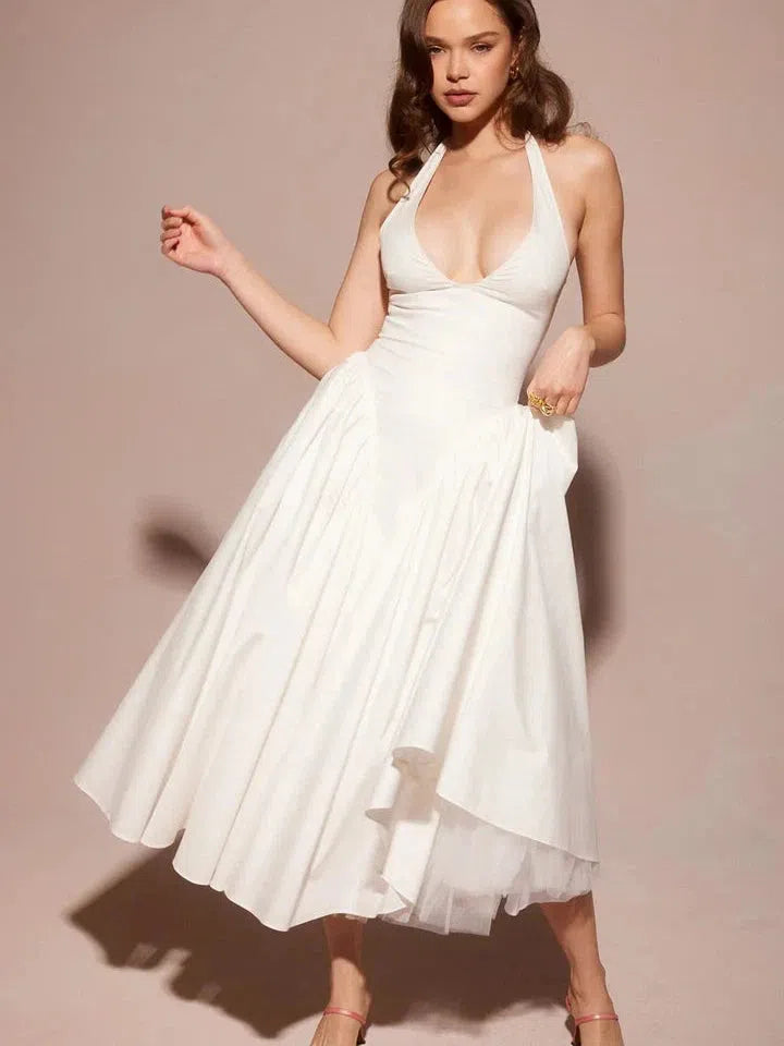 Serena Tied Halterneck Flare Midi Dress