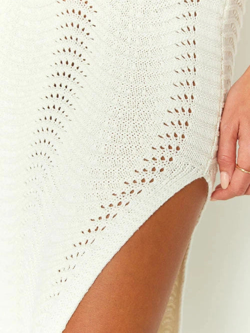 Knitted Tube Top Cutout Sheath Top & Slit Skirt Coord Set