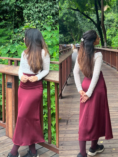 High Waist Satin Ankle Length Long Skirt