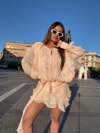 Lyla Bell Sleeve Ruffle Tail Dress with Shorts Coord Set