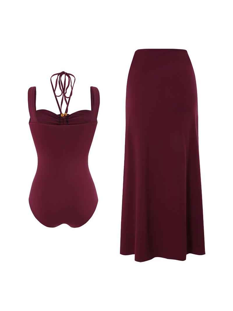 Beaded Cut-Out Swimsuit & Maxi Skirt Set