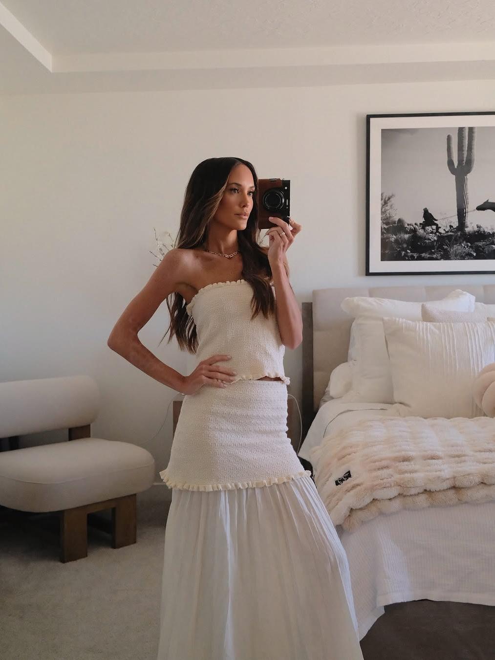 Knitted Tube Top & High Waist Pleated Skirt