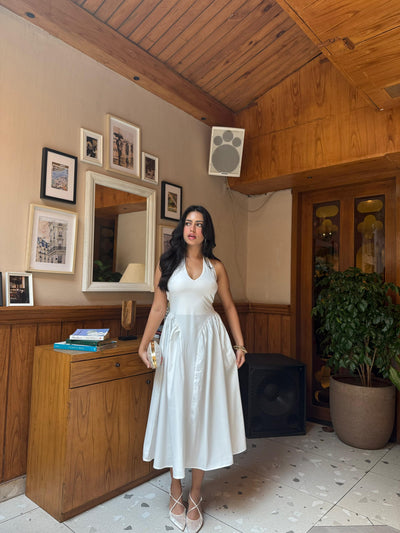 Serena Tied Halterneck Flare Midi Dress