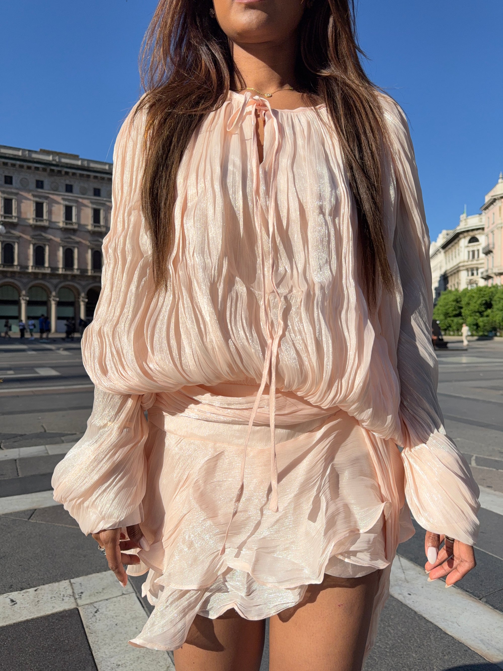 Lyla Bell Sleeve Ruffle Tail Dress with Shorts Coord Set