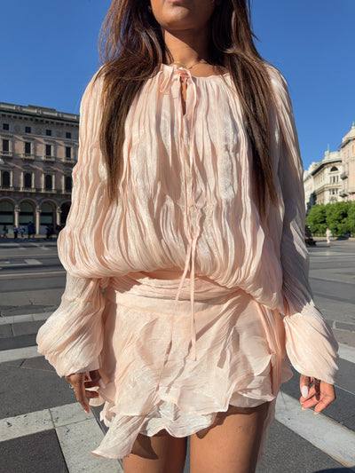 Lyla Bell Sleeve Ruffle Tail Dress with Shorts Coord Set