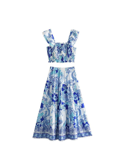 Blue Floral Print Cami Top & Skirt Coord Set