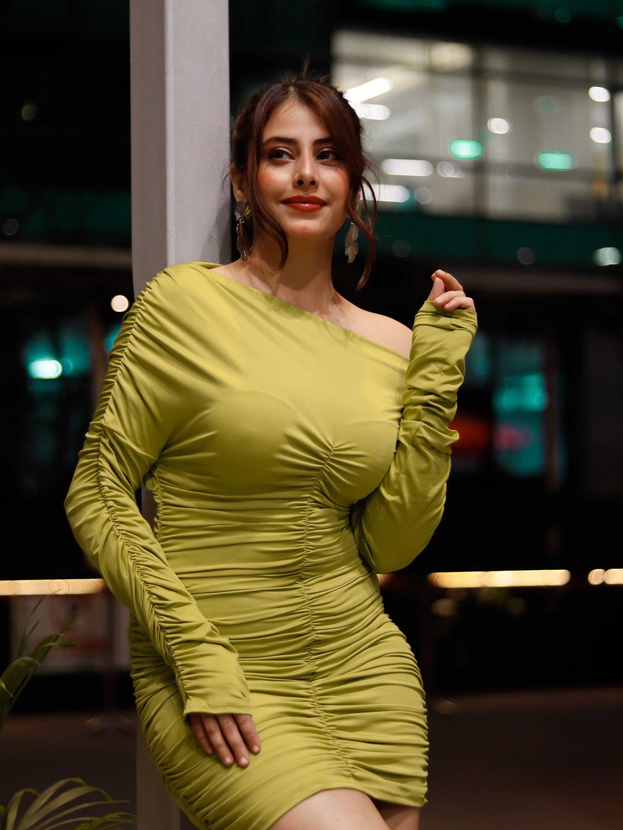 Asymmetric Ruched Bodycon Short Dress