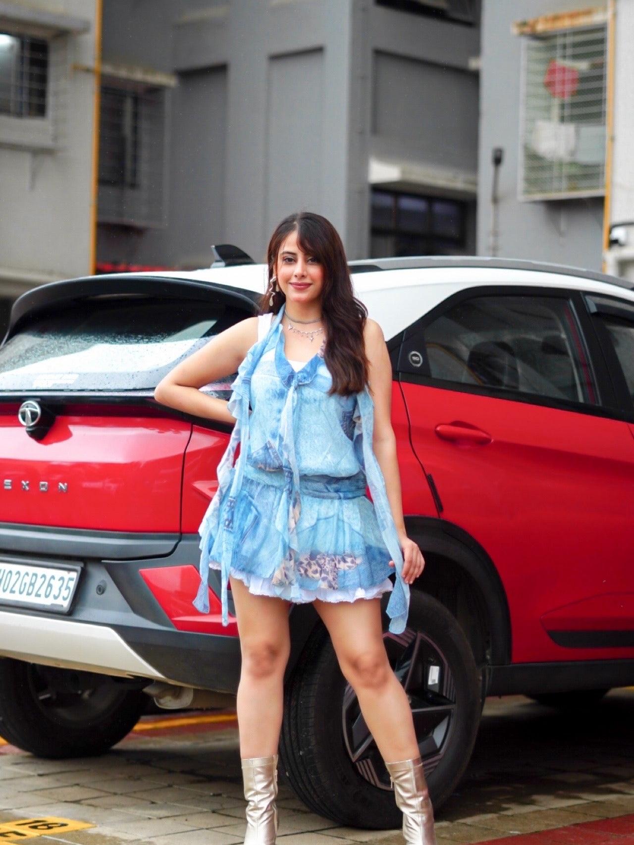 Backless Halterneck Tie Dye Animal Print Ruffle Short Dress