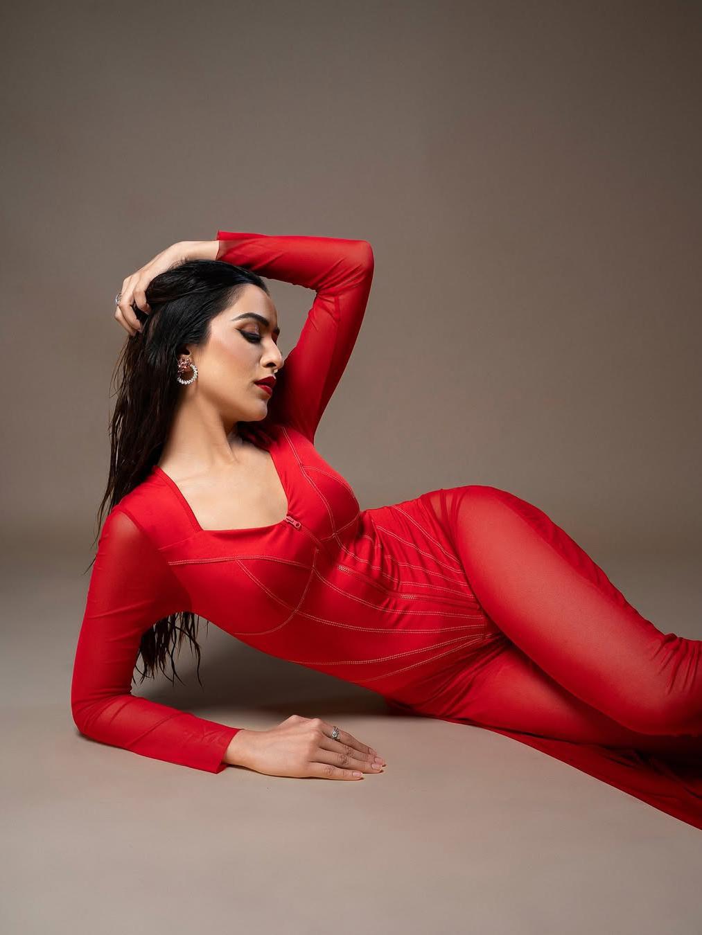Mariam Full Sleeve Mesh See Through V Neck Jumpsuit