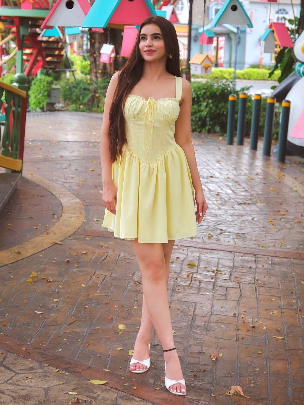 Spaghetti Strap Square Neck Flare Short Dress