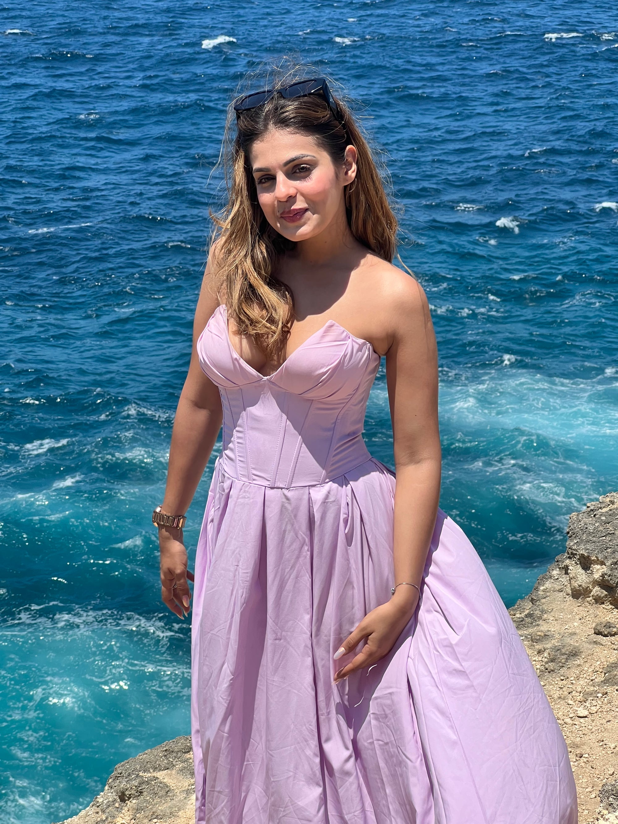 Tube Corset Pleated Flare Midi Dress