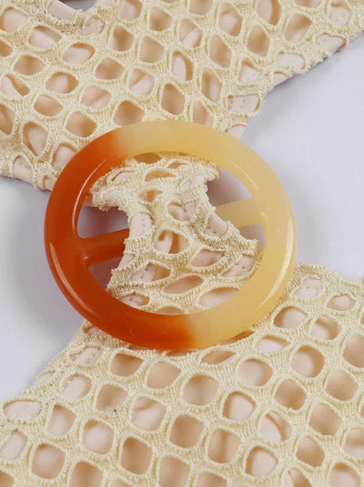 Crochet Cutout Buckle Bodysuit & Skirt Swimsuit Set