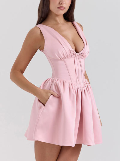 V Neck Corset Short Dress