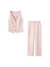 Pink Jacquard Print Waist Coat Vest & Pants Coord Set
