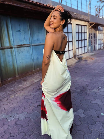 Floral Print Backless Tube Belt Maxi Dress