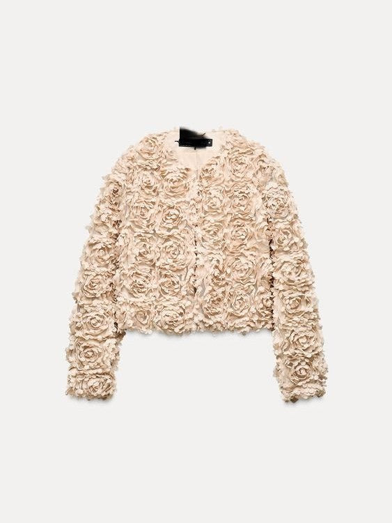 Flower Textured Cropped Full Sleeves Jacket