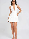 Halterneck Lapel Collar V Neck Backless Ruffle Short Dress