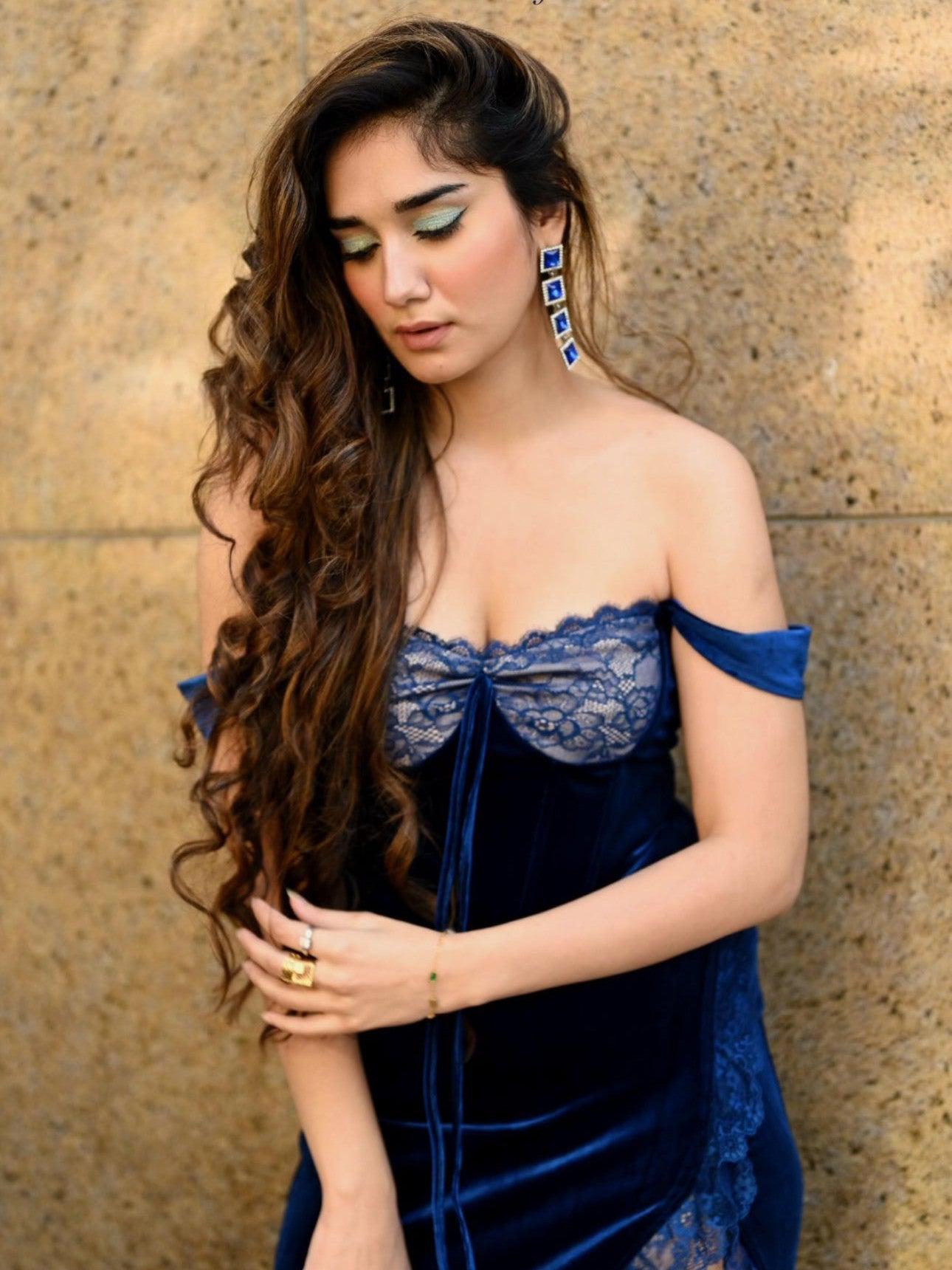 Velvet Lace Corset Lace Split Maxi Dress