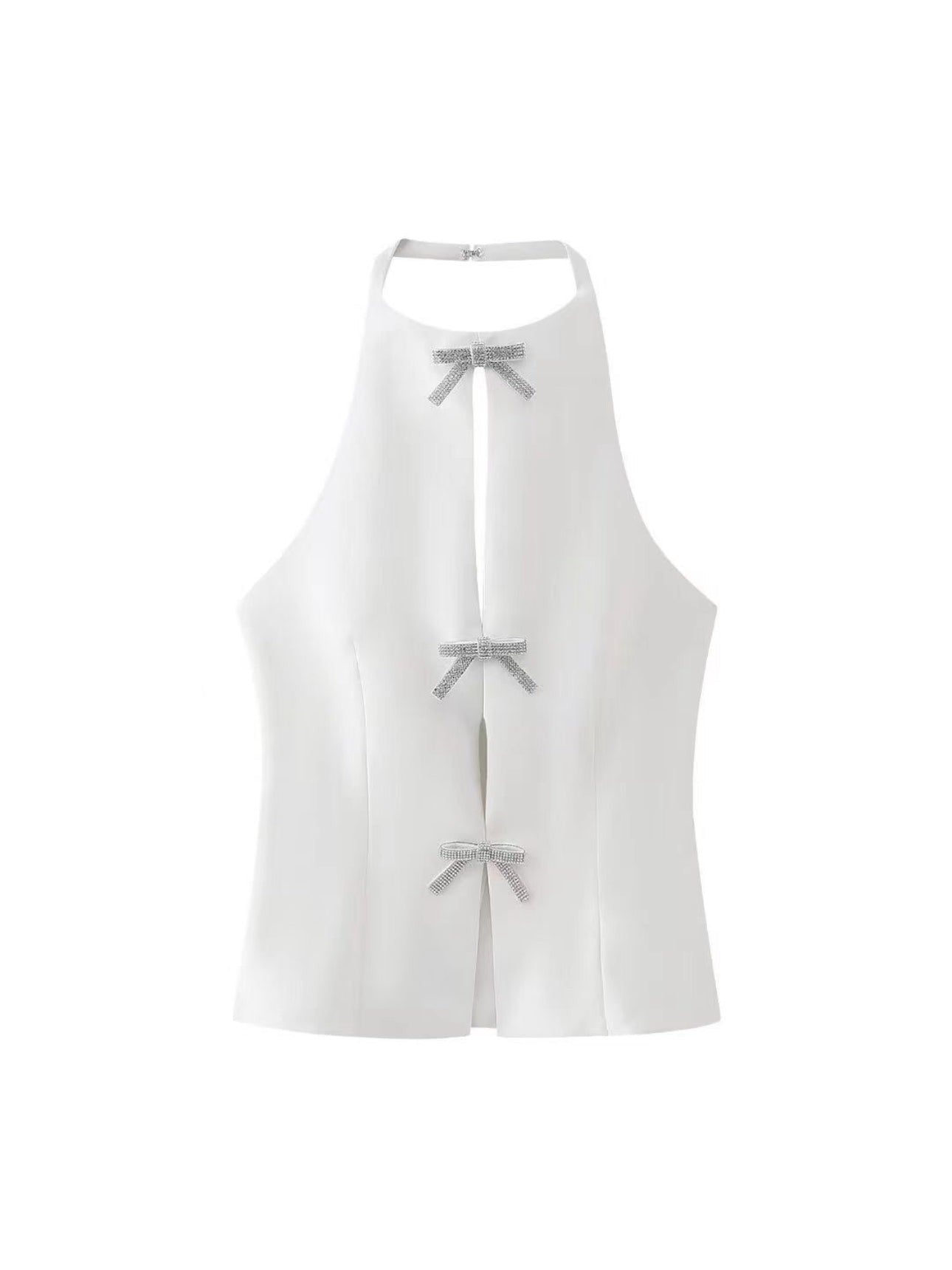Halterneck Backless Bow Sequins Cutout Top