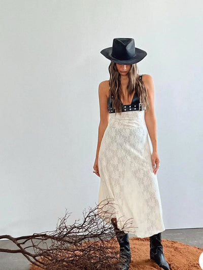 Floral Lace Belt Bodice Midi Dress Floral Lace Belt Bodice Midi Dress