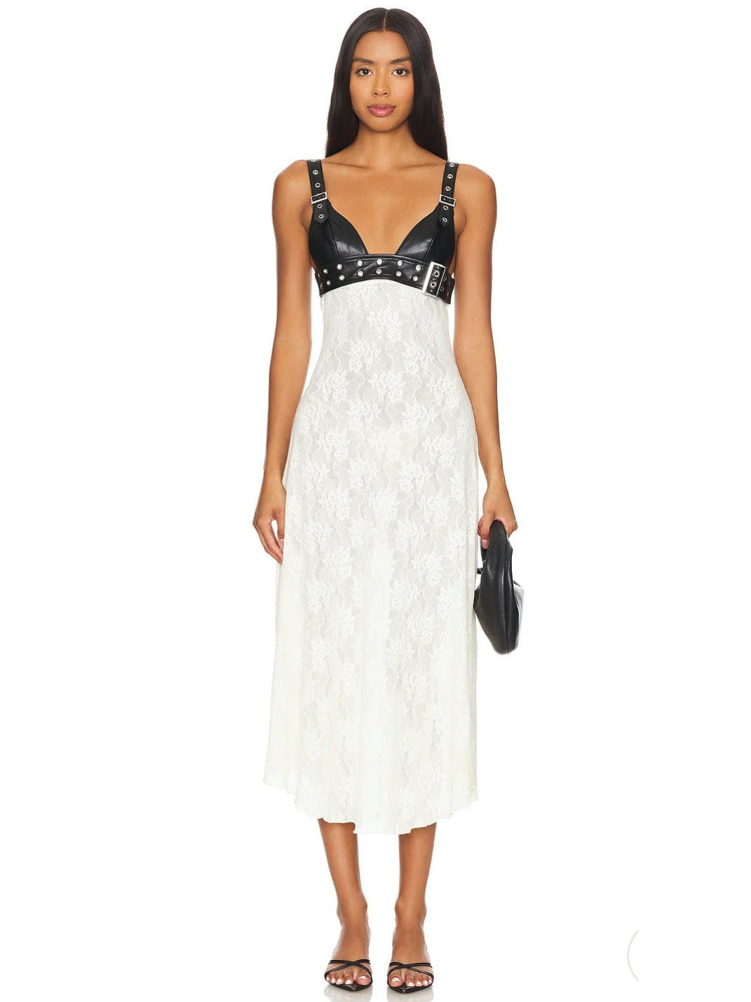 Floral Lace Belt Bodice Midi Dress