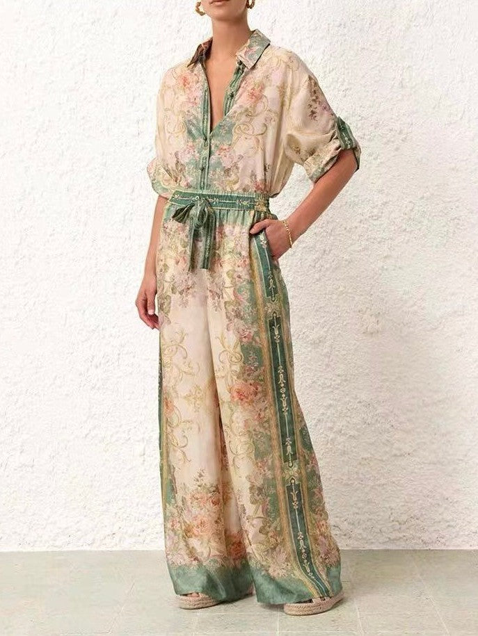 Vintage Print Shirt And Pant Coord Set