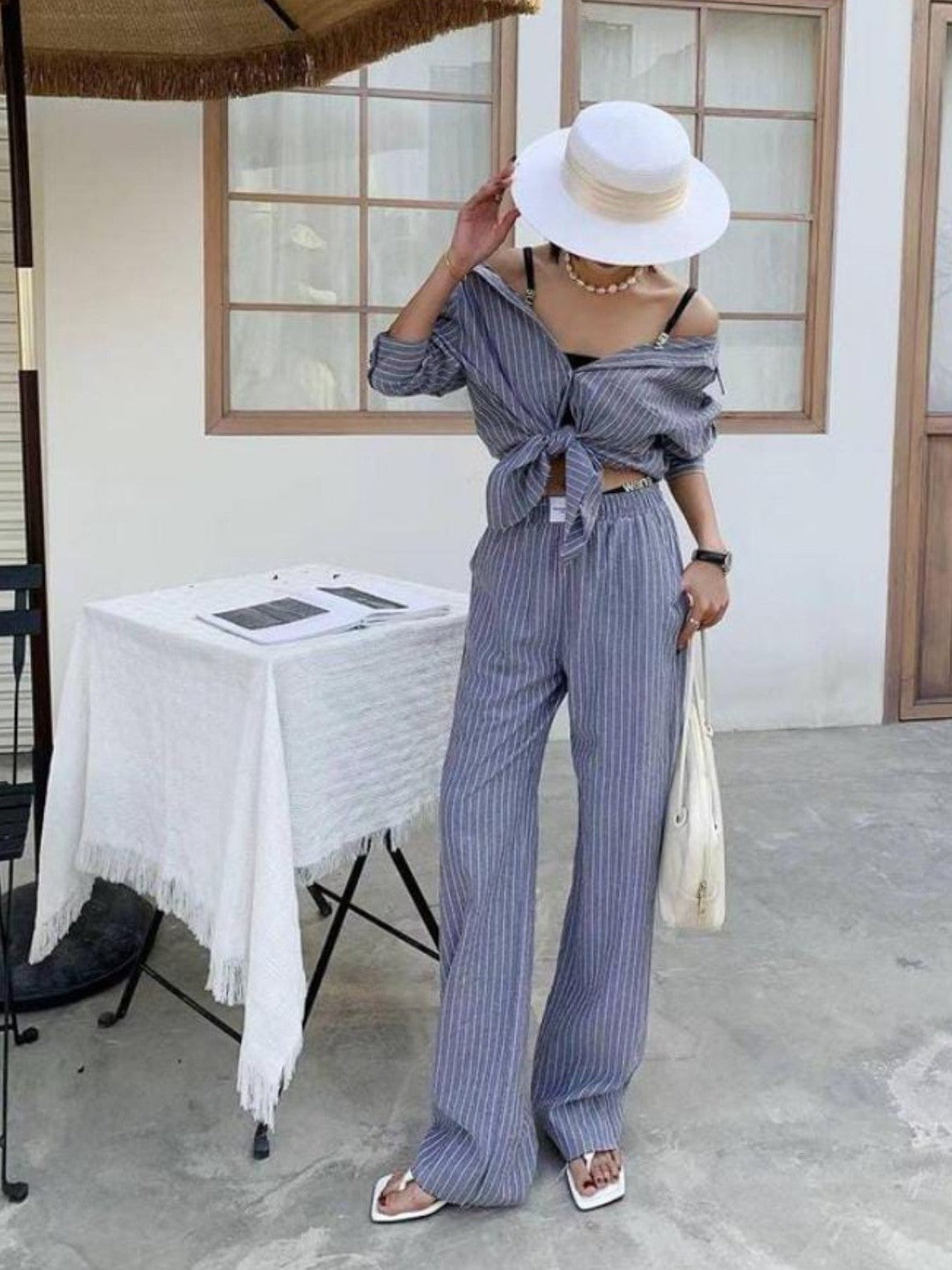 Striped Shirt & Pants Coord Set