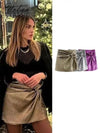 Metallic Pleated Short Wrap Skirt