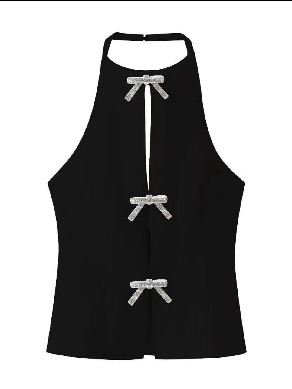 Halterneck Backless Bow Sequins Cutout Top