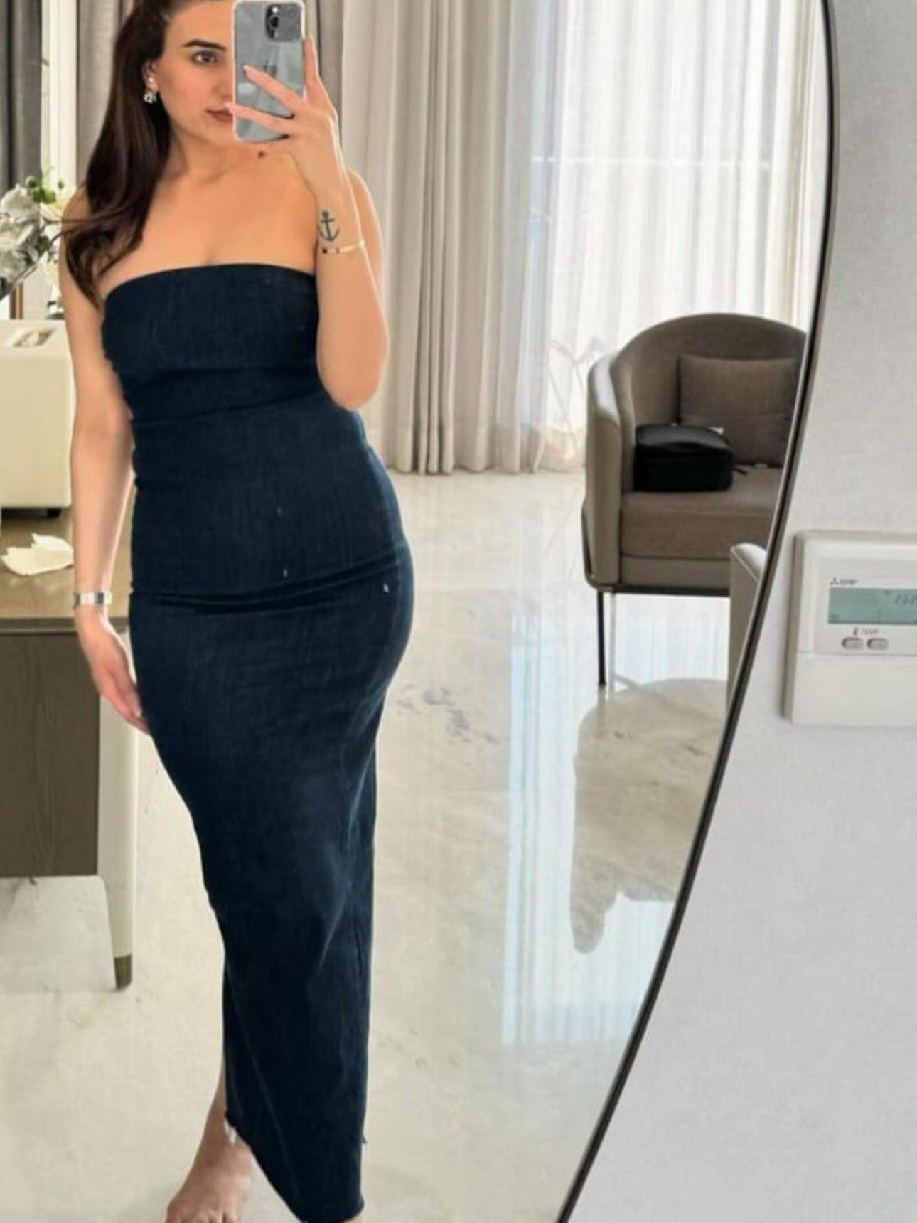 Denim Off Shoulder Tube Dress