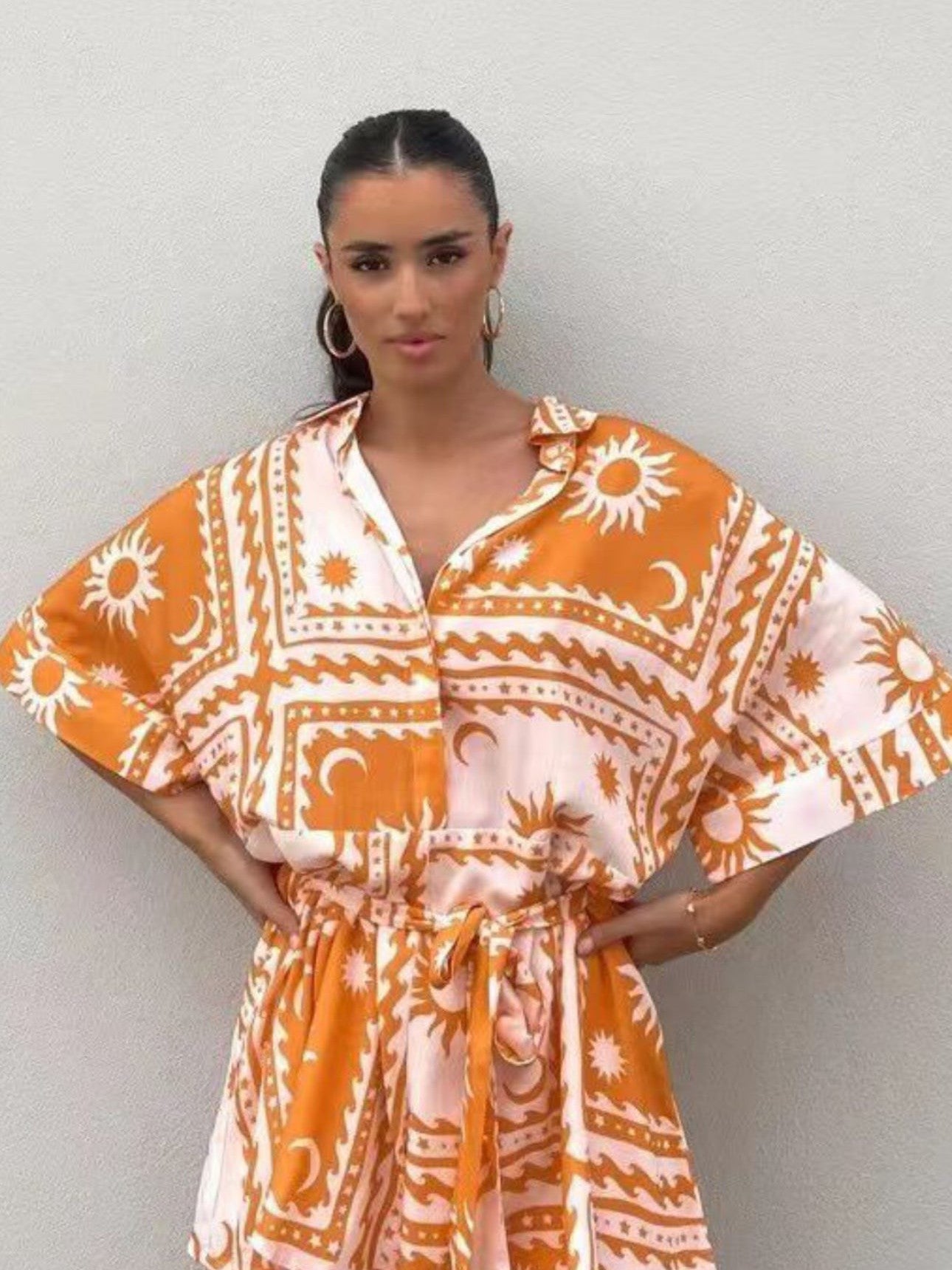 Loose Casual Printed Summer Romper with Belt