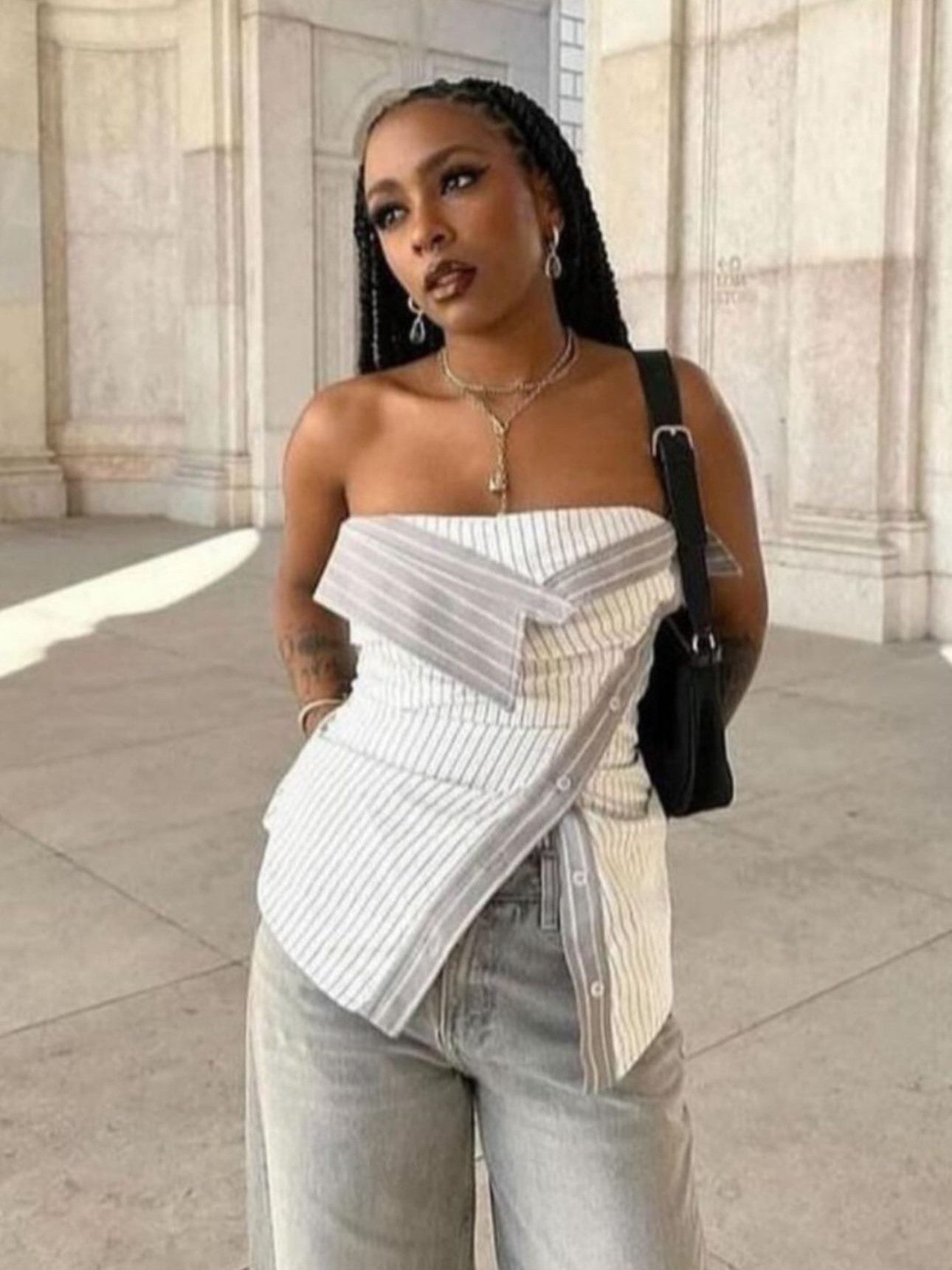 Asymmetric Striped Tube Top