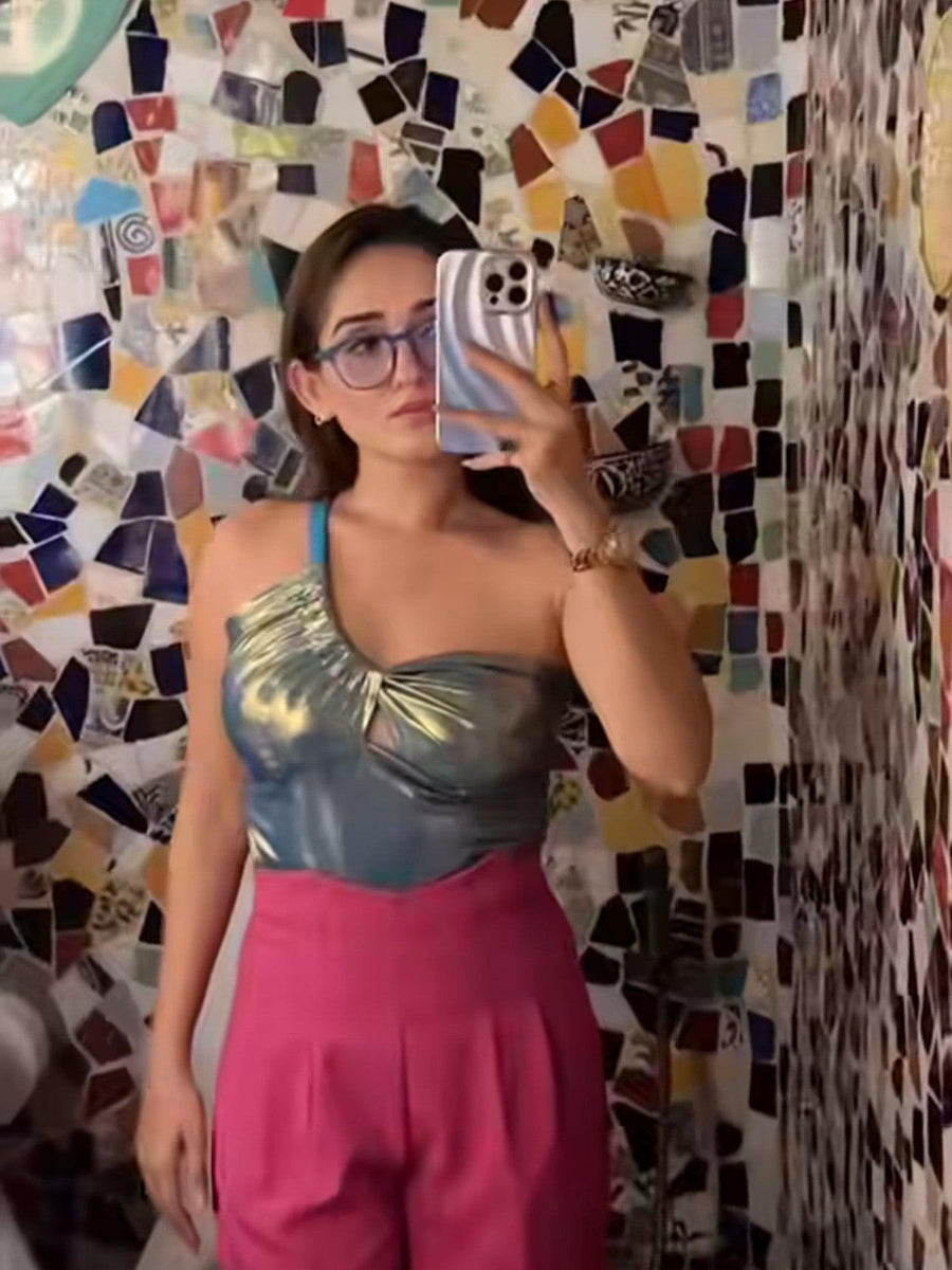 Metallic Golden One Shoulder Crop Top