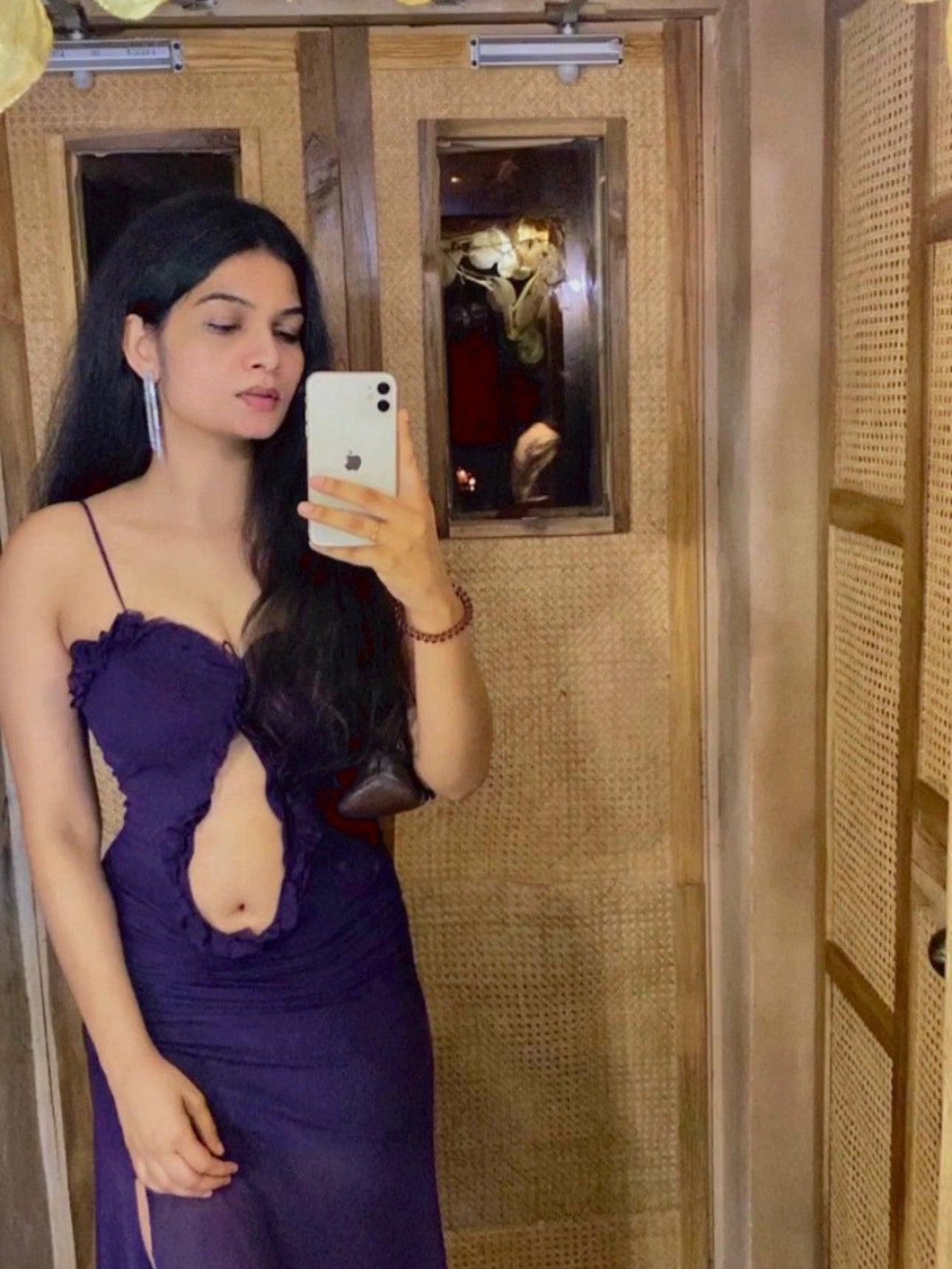 Cutout Suspender Ear Print Cropped Maxi Dress