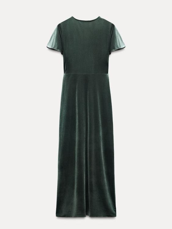 Velvet V Neck Midi Dress