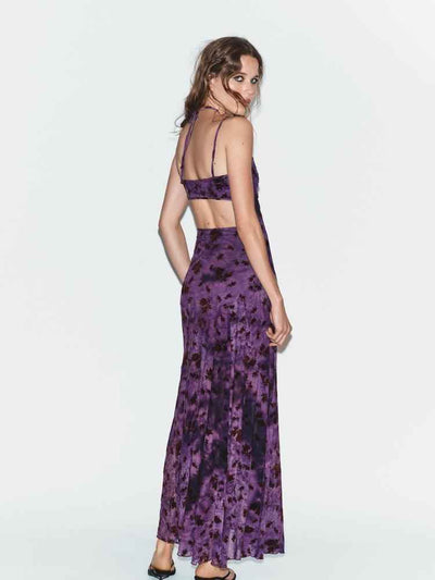 Midnight Bloom Mesh Maxi Dress