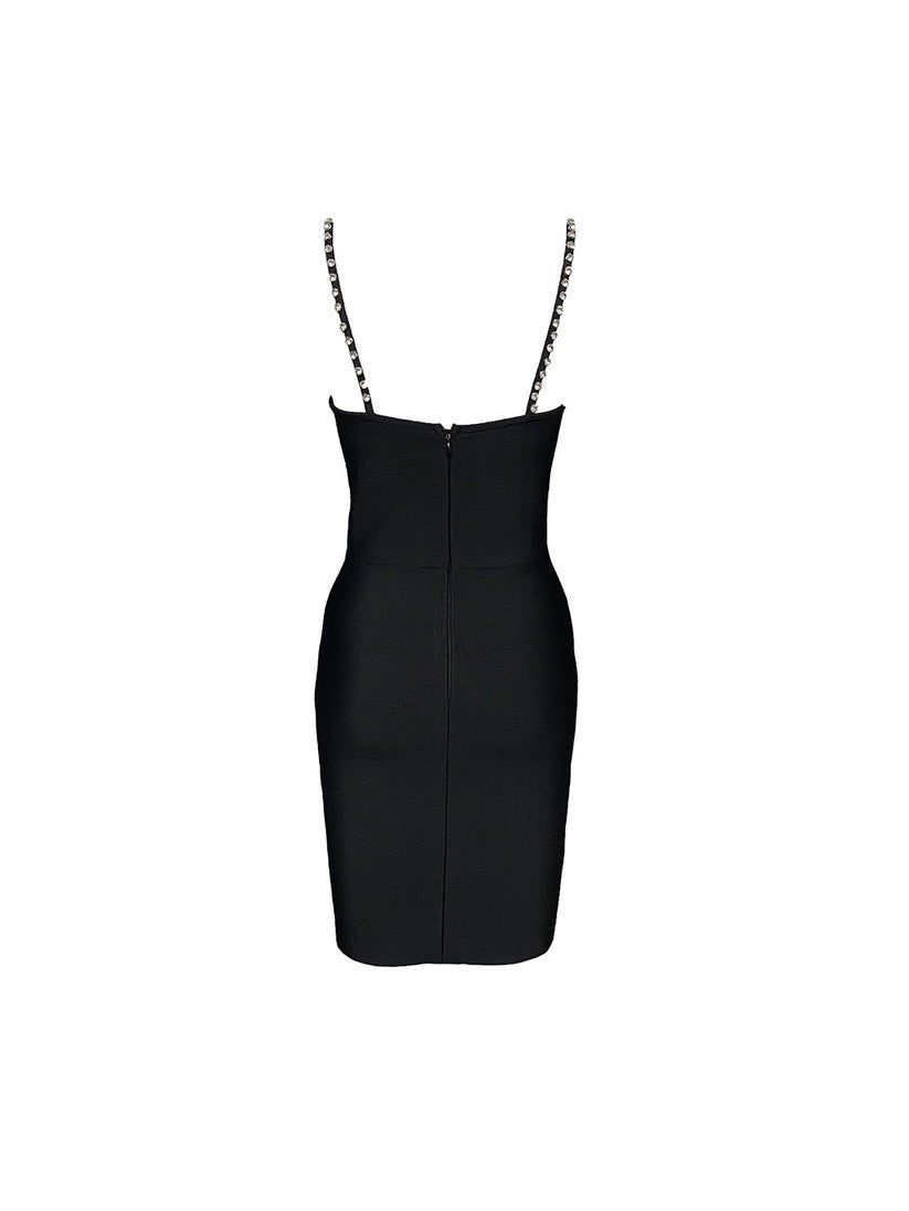 Black Spaghetti Strap Rhinestone Dress
