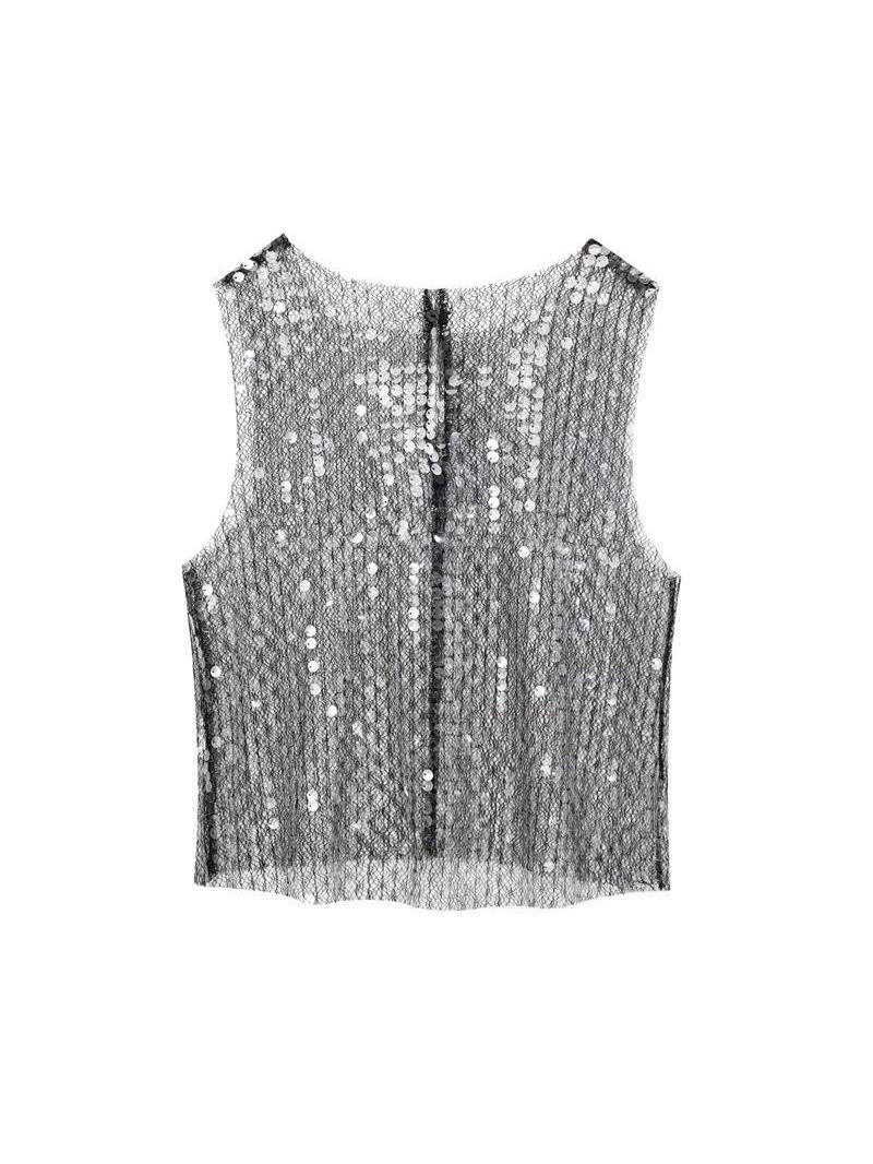 Sleeveless Sequins Vest Top