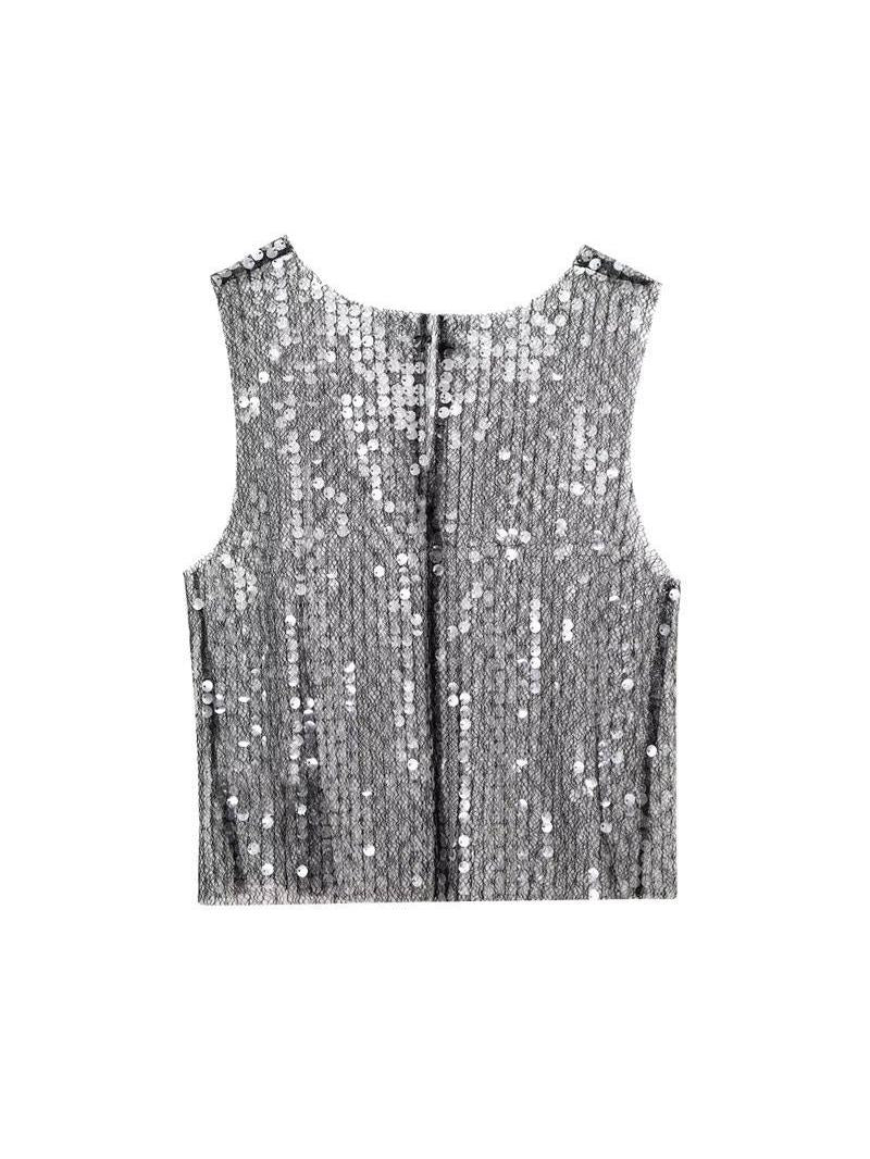 Sleeveless Sequins Vest Top