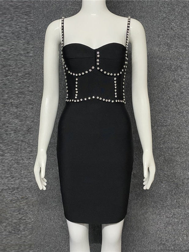 Black Spaghetti Strap Rhinestone Dress