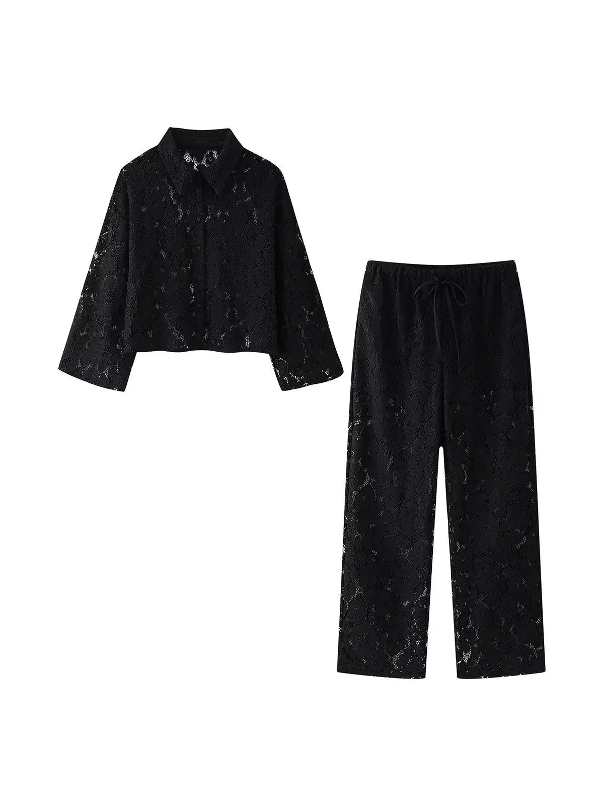 Lace Crochet Crop Shirt & Pant Coord Set