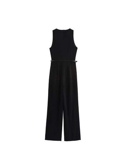 V-Neck Tailored Wide Leg Jumpsuit with Belt