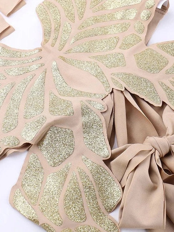 Halterneck Shimmer Butterfly Cutout Top