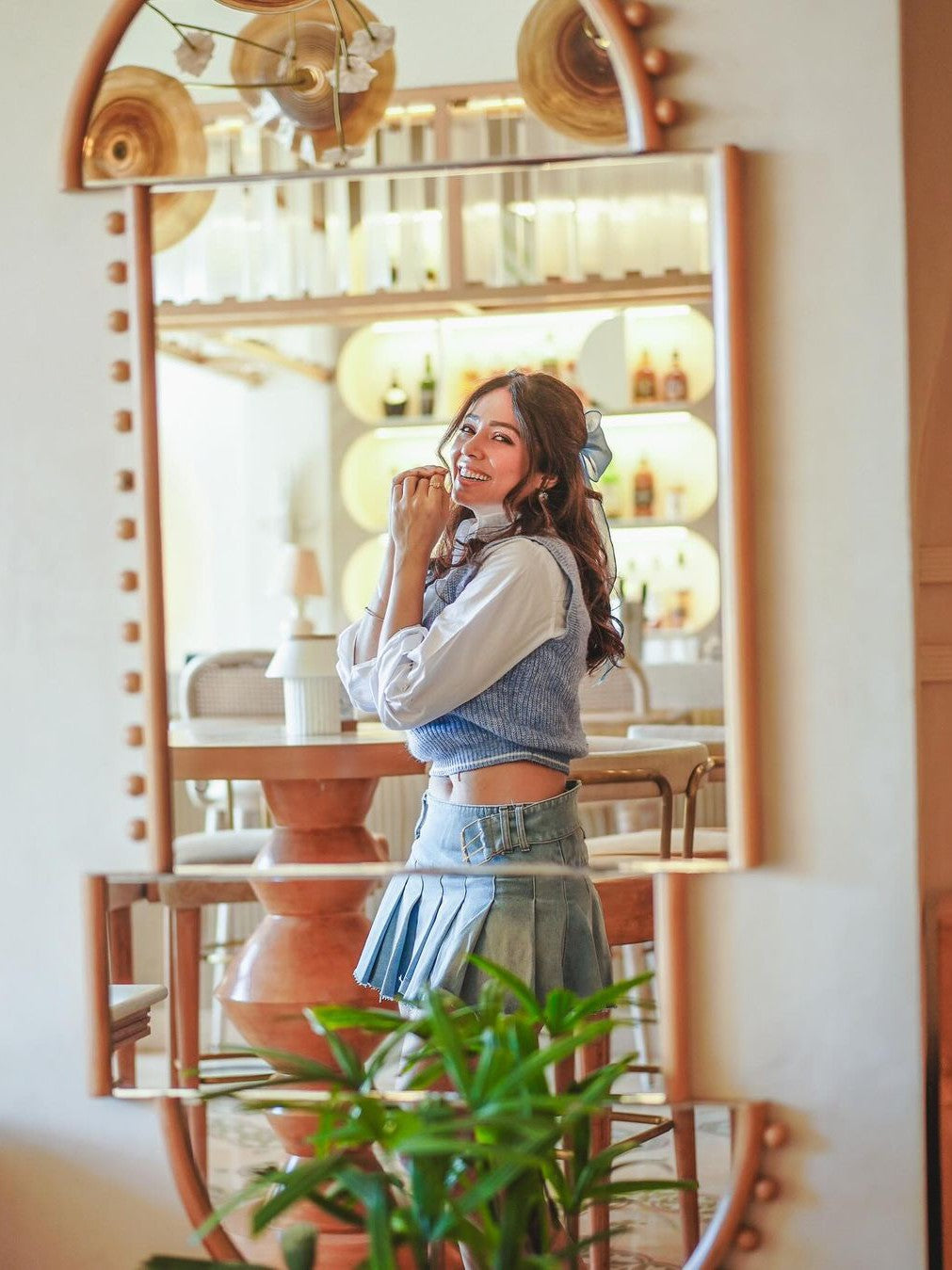 Short Denim Skirt with Belt