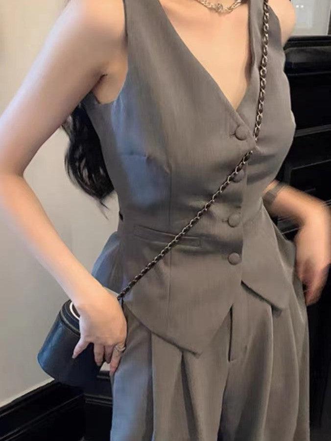 Waist Vest Coat & Wide Leg Pant Coord Set