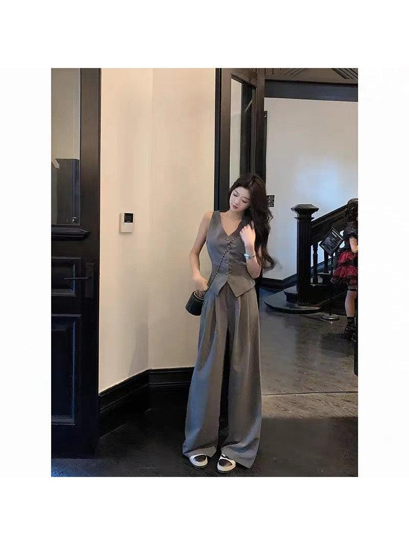 Waist Vest Coat & Wide Leg Pant Coord Set