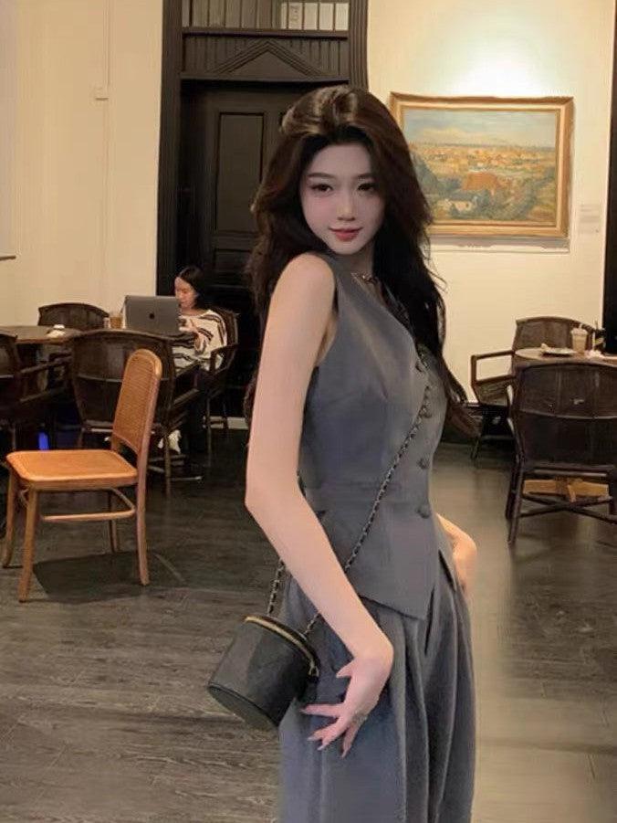 Waist Vest Coat & Wide Leg Pant Coord Set