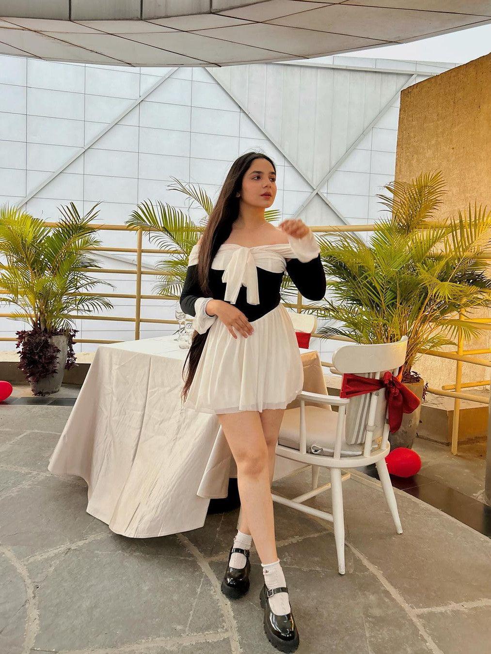 Off Shoulder Bell Sleeve A Line Ruffle Dress